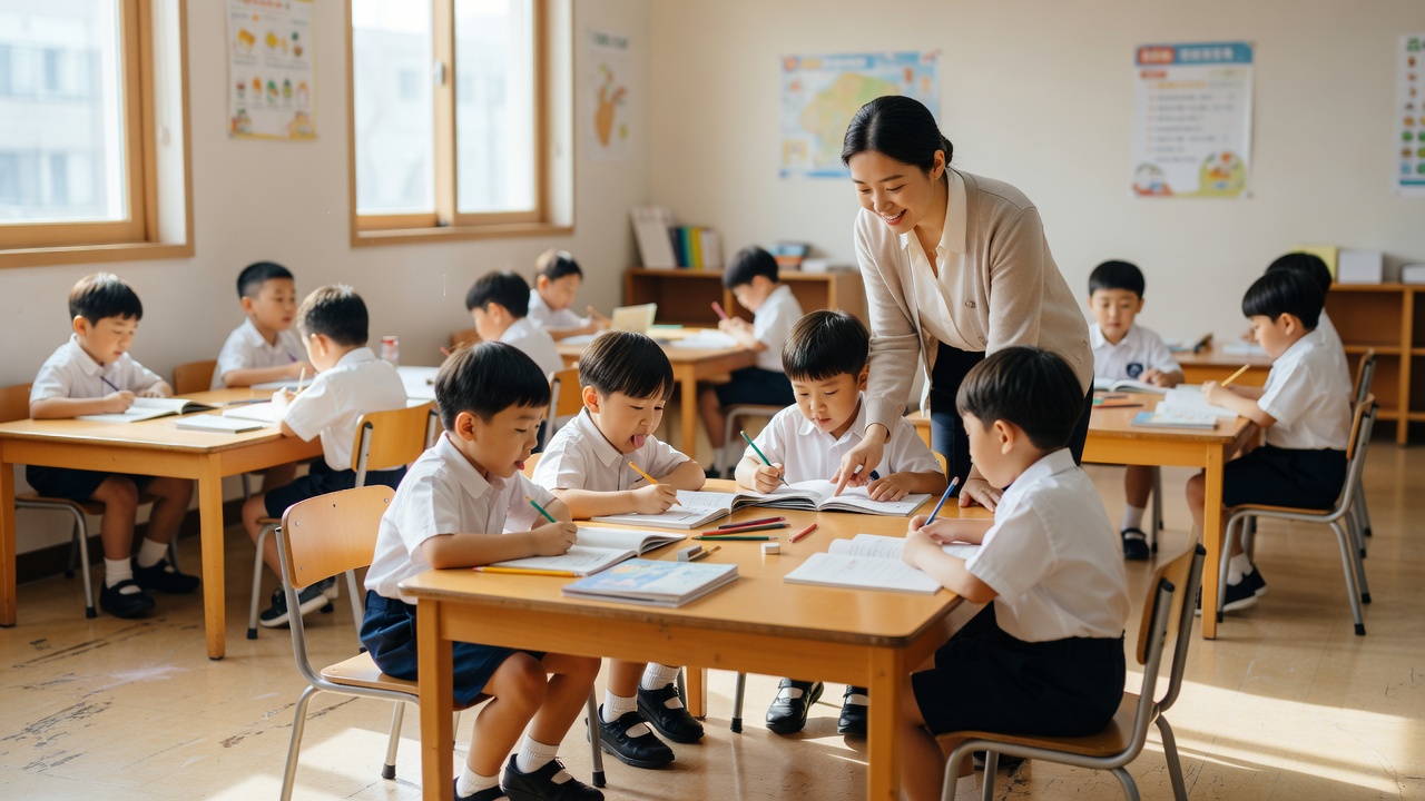 초등학교 돌봄교실에서 아이들이 공부하는 모습