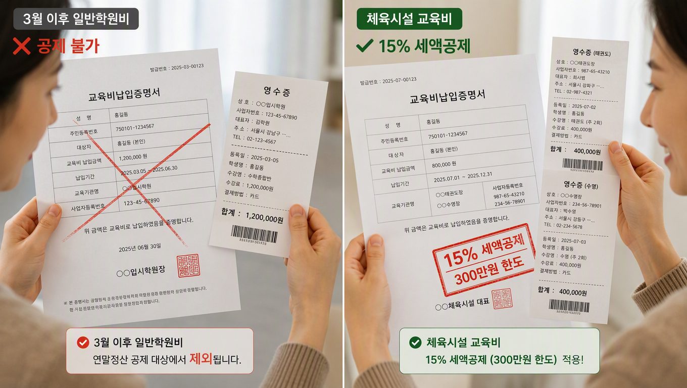 연말정산 시 학원비 공제, 미취학 아동만 가능한가요? 초등학생 학원비 소득 공제